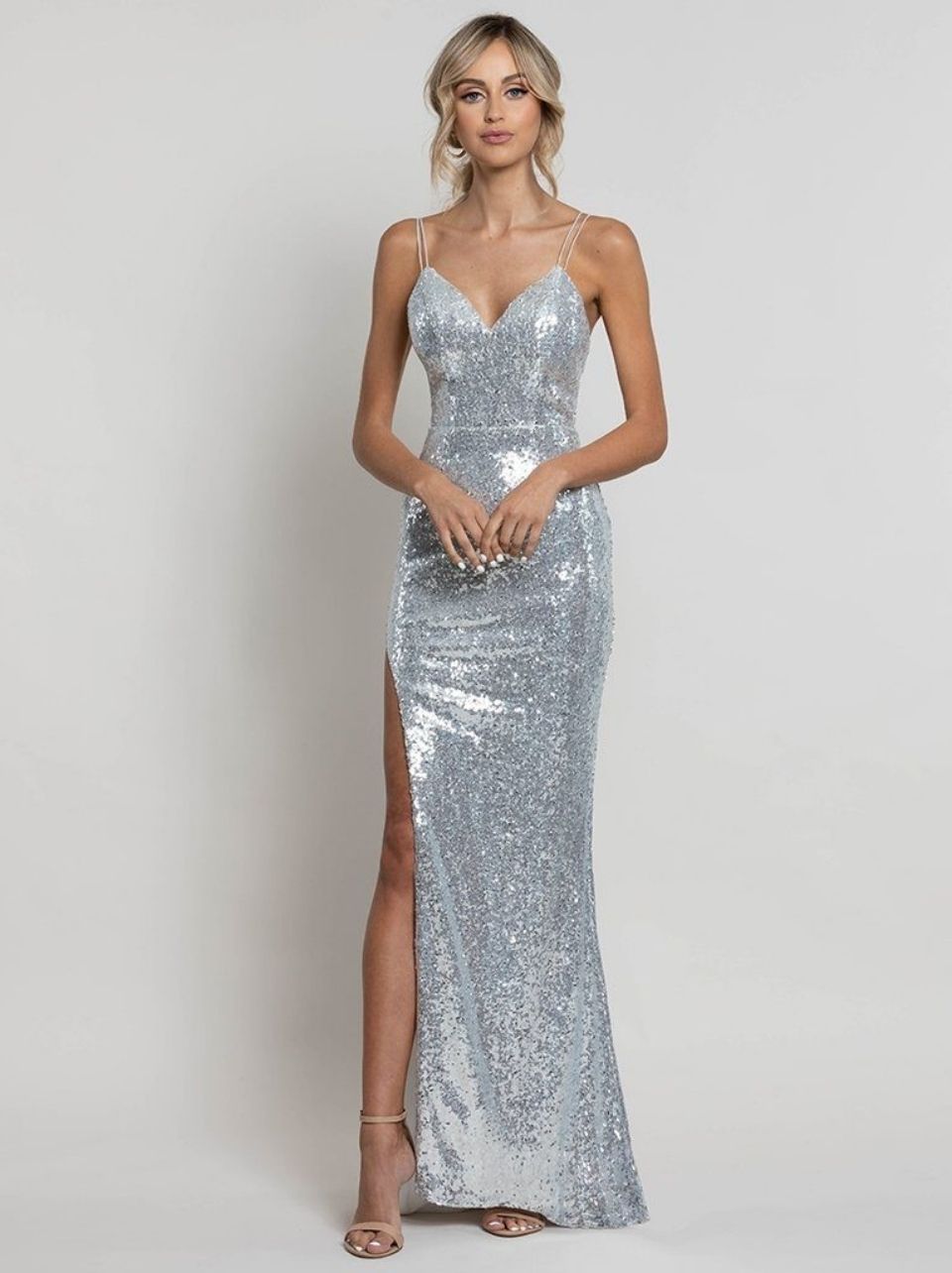 Zara Exposed Leg Sequin Gown Dion for Brides Zara Exposed Leg Sequin Gown Dion for Brides